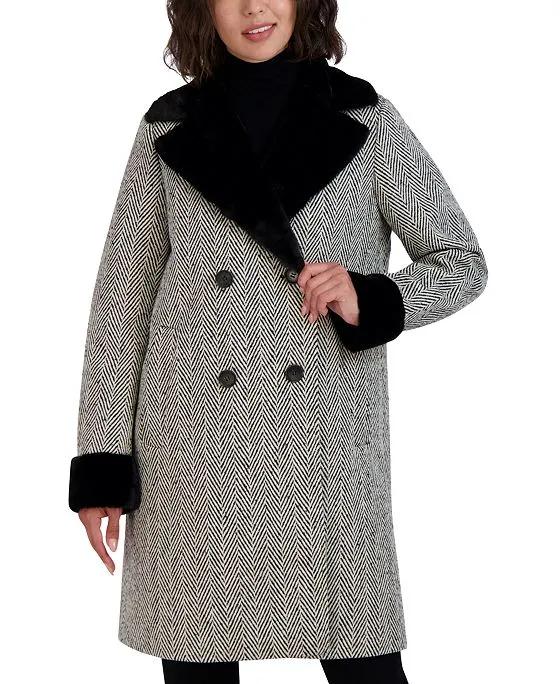 Women's Double-Breasted Faux-Fur-Trim Coat 