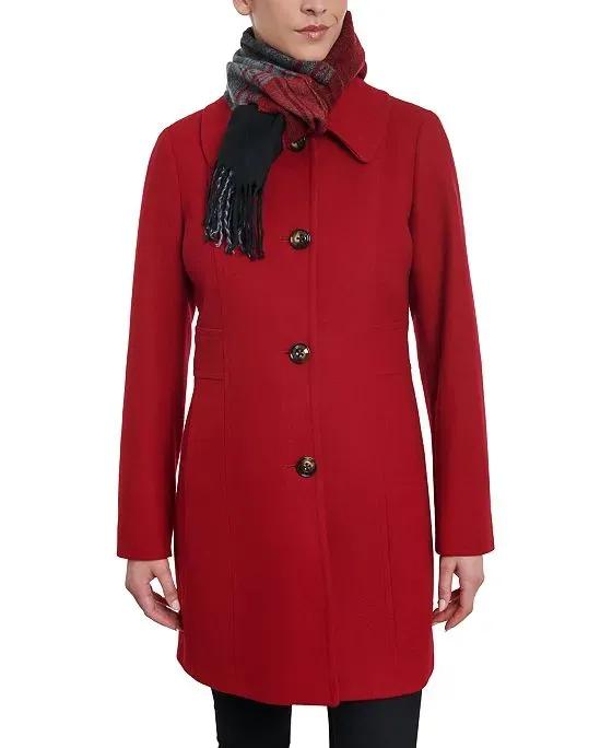 Women's Double-Breasted Peacoat & Scarf