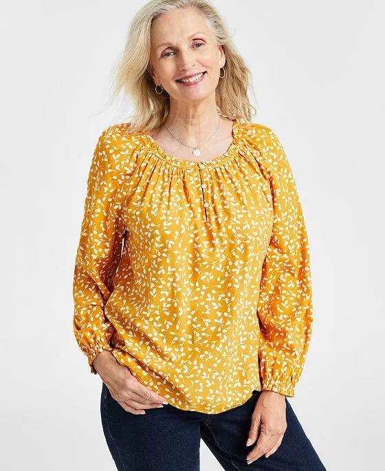 Women's Drapey Printed Popover Peasant Top, Created for Macy's