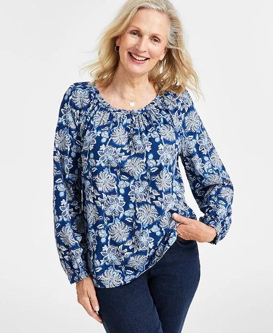 Women's Drapey Printed Popover Peasant Top, Created for Macy's