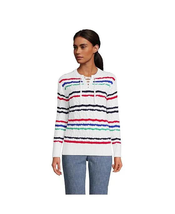 Women's Drifter Cotton Cable Lace Up Sweater Top
