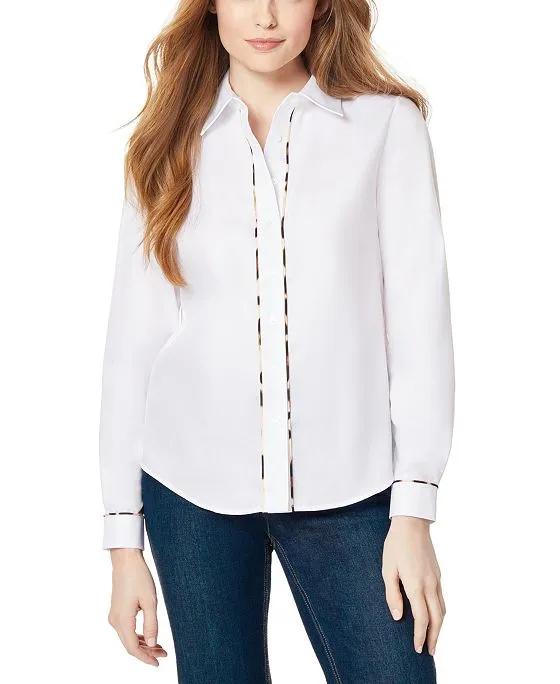 Women's Easy Care Y-Neck Button Down with Piping Blouse