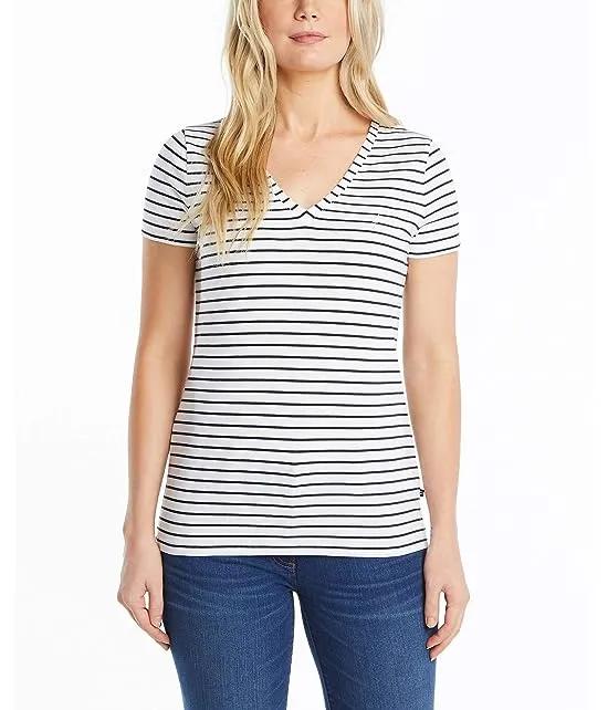 Women's Easy Comfort V-Neck Striped Supersoft Stretch Cotton T-Shirt