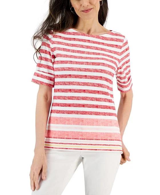 Women's Elbow Sleeve Boatneck Stripe Knit Top, Created for Macy's