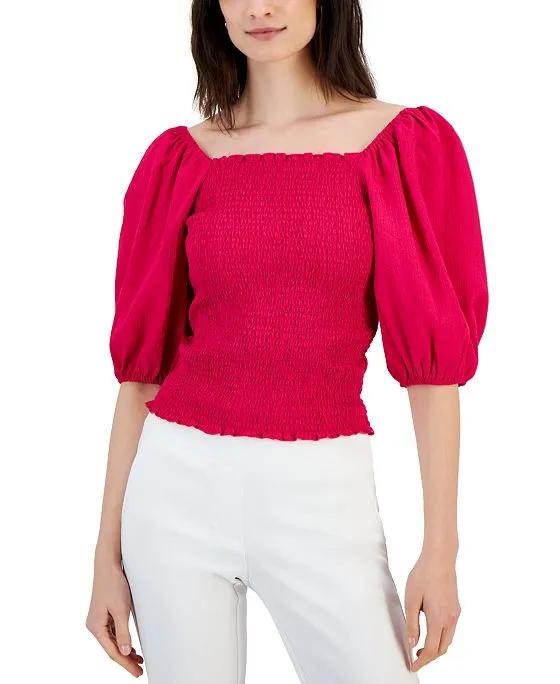 Women's Elbow-Sleeve Smocked Blouse, Created for Macy's