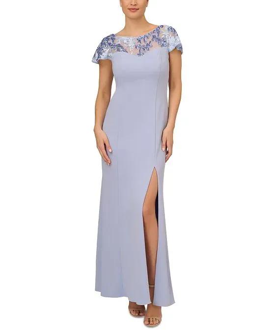 Women's Embellished Knit Crepe Gown 