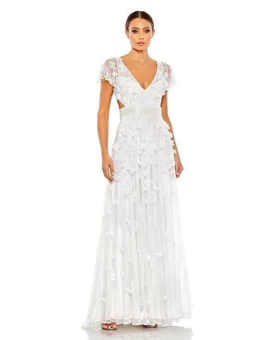 Women's Embellished Lace Up Flowy Gown