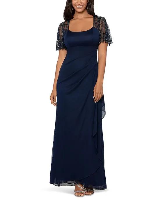 Women's Embellished-Sleeve Scoop-Neck Gown