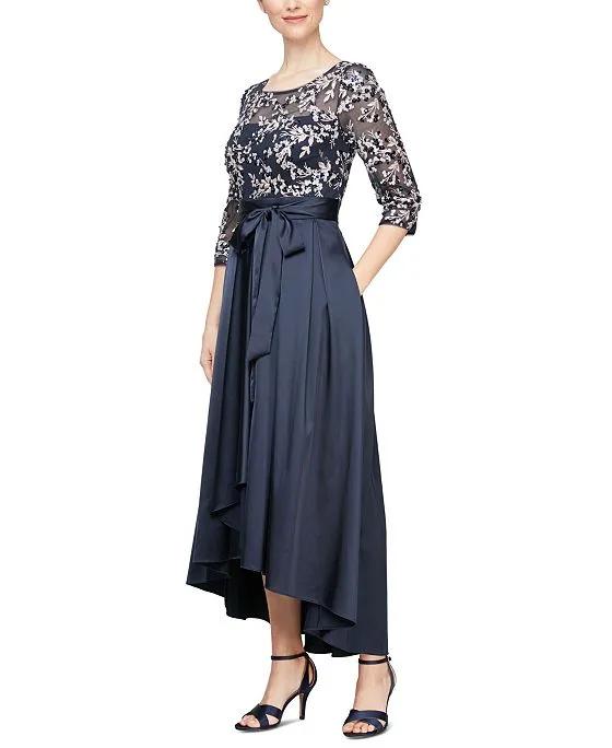 Women's Embroidered-Bodice High-Low Gown