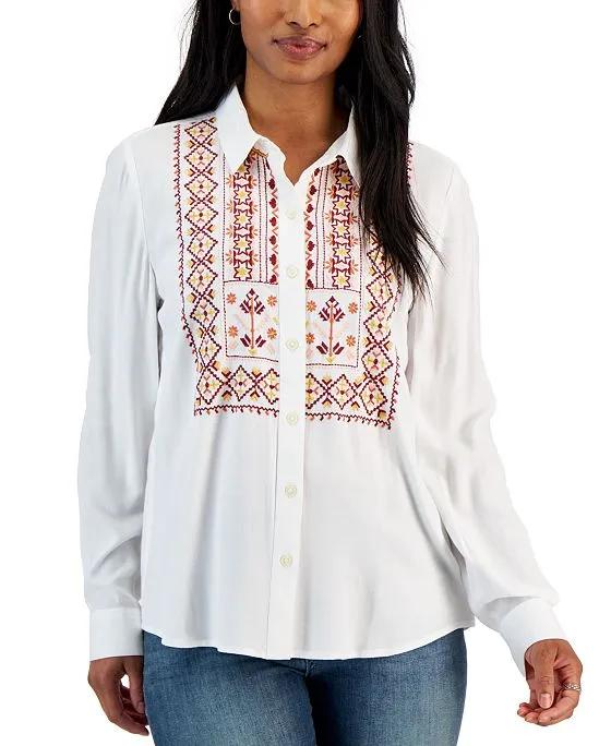 Women's Embroidered Button-Up Shirt, Created for Macy's
