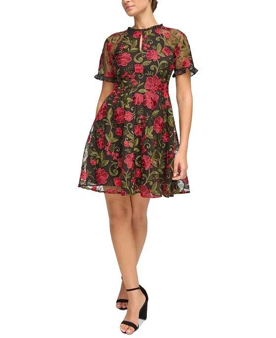 Women's Embroidered Fit & Flare Dress