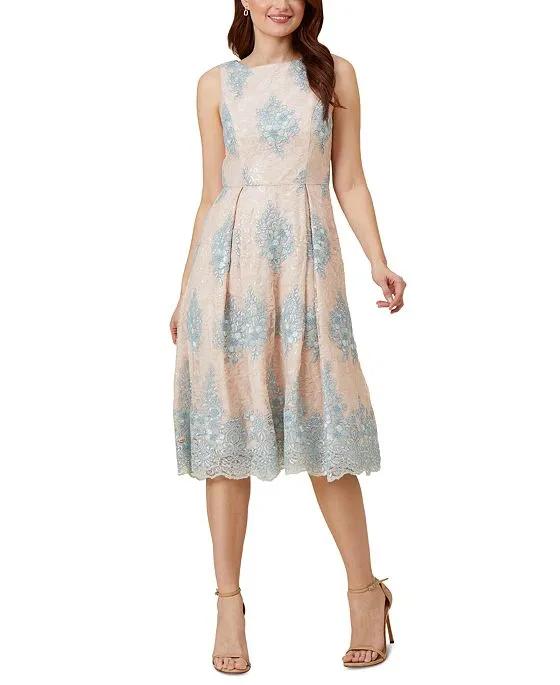 Women's Embroidered Lace Fit & Flare Dress