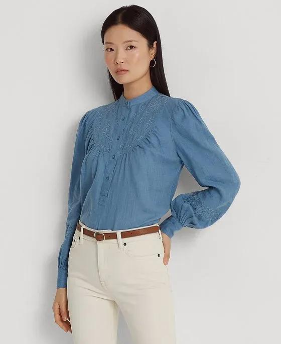 Women's Embroidered Linen Blouse