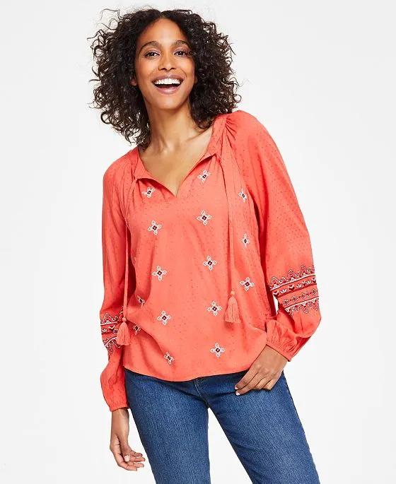 Women's Embroidered Long-Sleeve Top, Created for Macy's