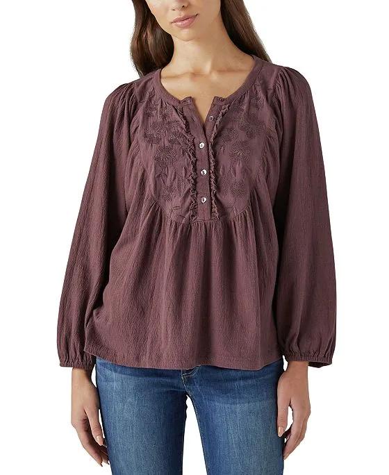 Women's Embroidered Long-Sleeve Top