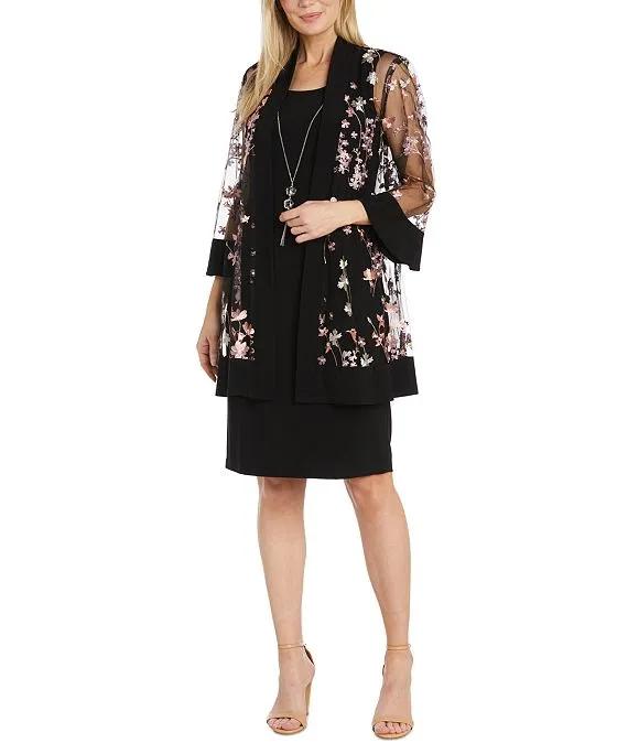 Women's Embroidered-Mesh Jacket & Necklace Dress