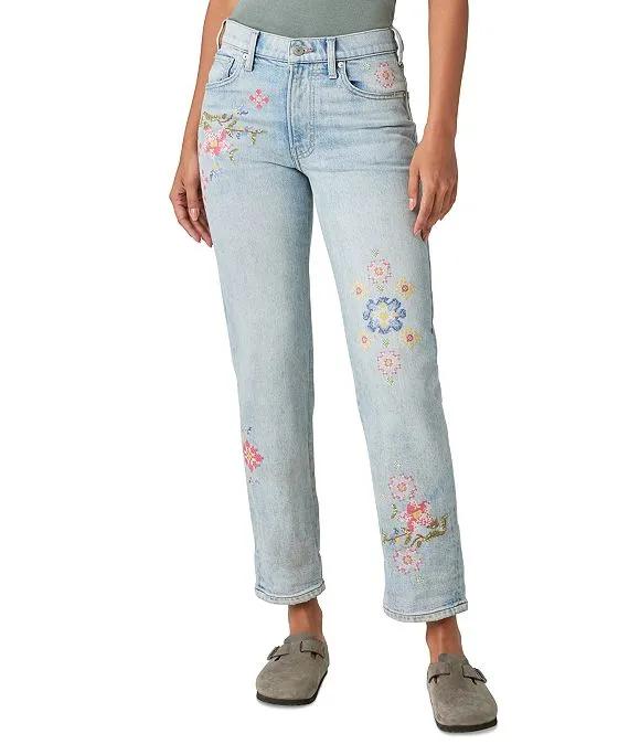 Women's Embroidered Mid-Rise Boy Jeans