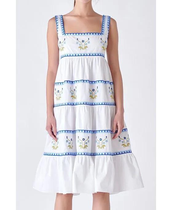 Women's Embroidered Midi Dress
