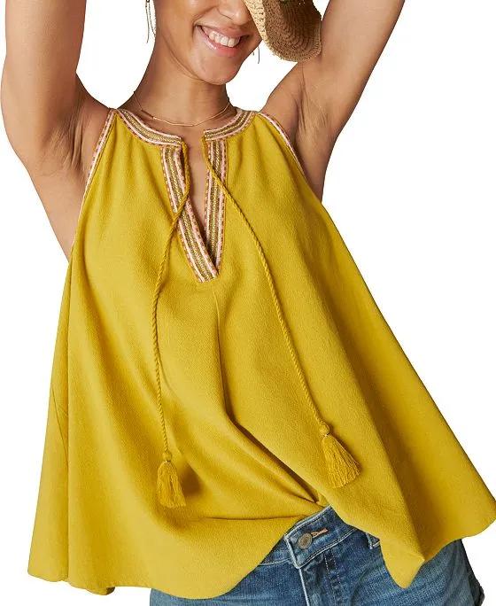 Women's Embroidered Peasant Swing Tank Top