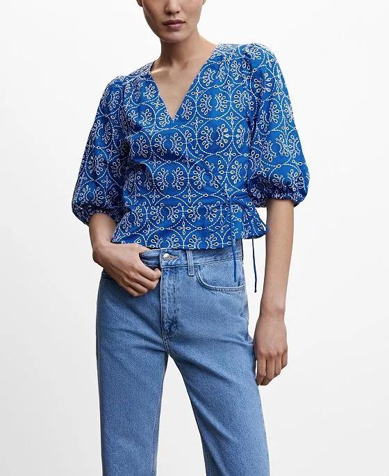 Women's Embroidered Puff Sleeve Blouse