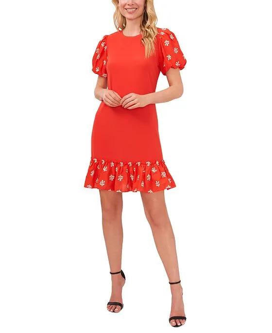 Women's Embroidered Puff-Sleeve Dress 