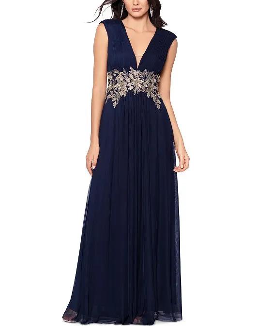 Women's Embroidered V-Neck Gown
