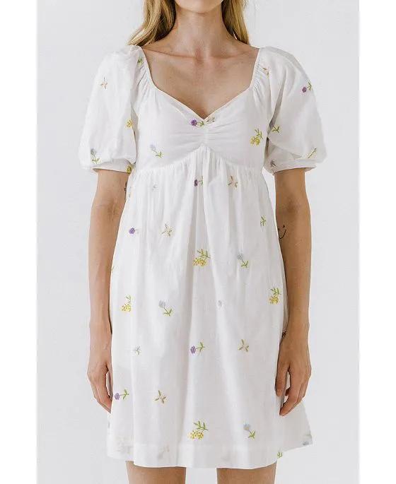 Women's Embroidery Babydoll Mini Dress
