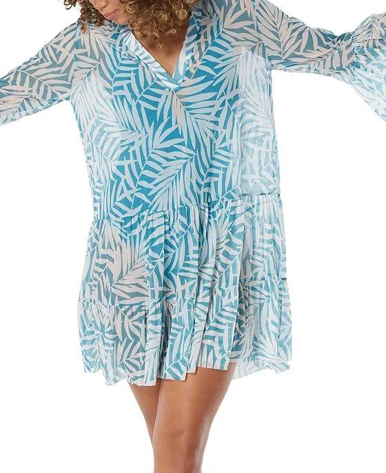 Women's Enchant Printed Bell-Sleeve Cover-Up Dress