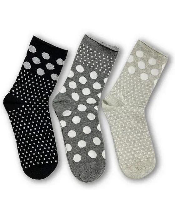 Women's European Made Dot Pattern 3 Pairs of Cotton Socks
