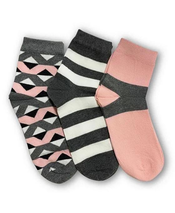 Women's European Made Stripe Pattern 3 Pairs of Cotton Socks