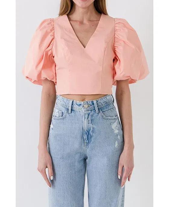 Women's Exaggerated Sleeve Crop Top