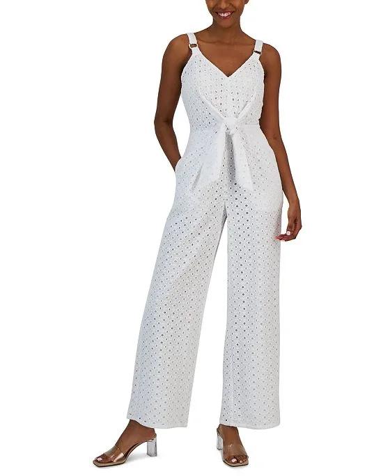 Women's Eyelet Tie-Waist Jumpsuit, Created for Macy's