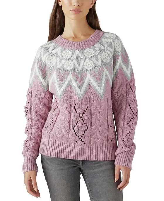 Women's Fair Isle Cable Knit Crewneck Sweater