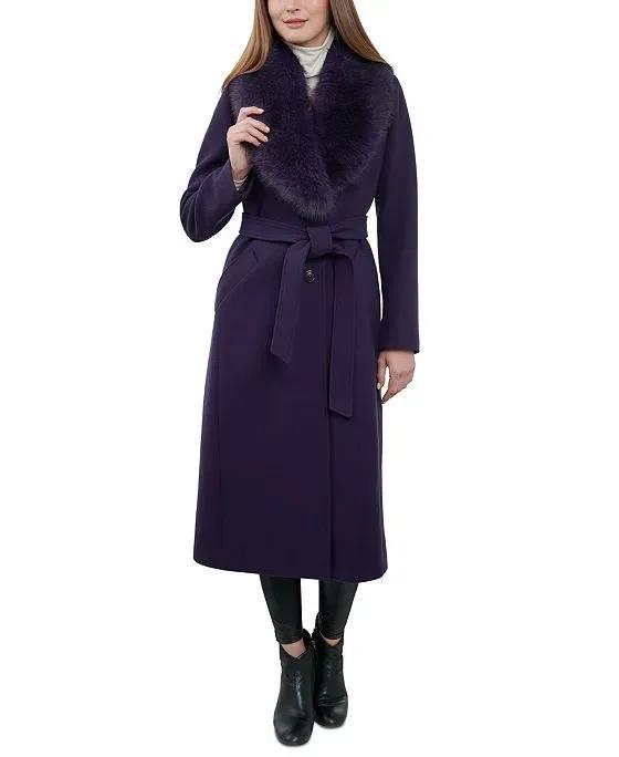 Women's Faux-Fur-Collar Belted Coat