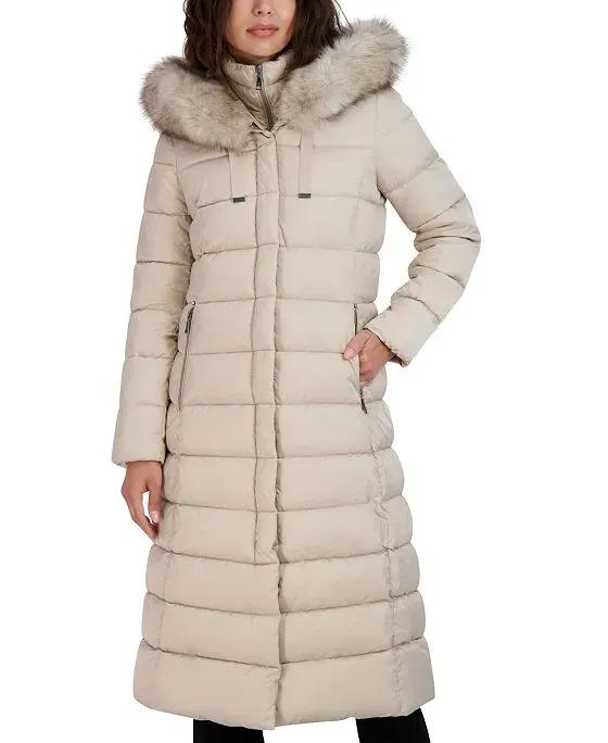Women's Faux-Fur-Trim Hooded Maxi Puffer Coat