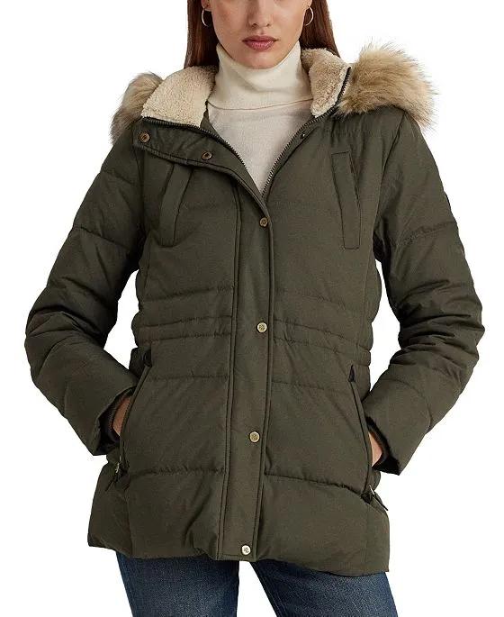 Women's Faux-Fur-Trim Hooded Puffer Coat, Created for Macy's
