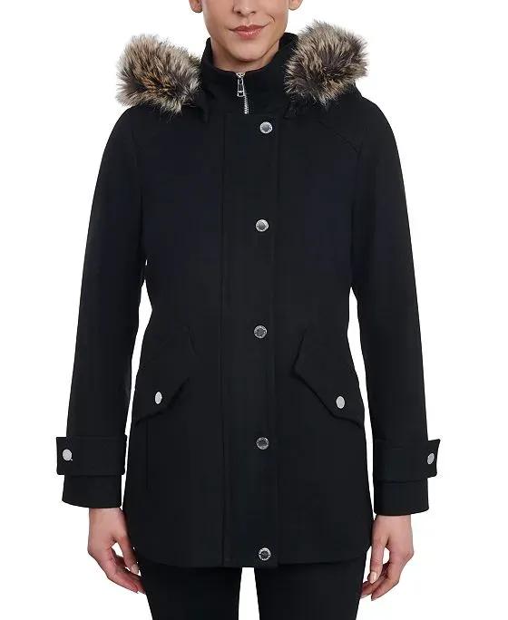 Women's Faux-Fur-Trim Hooded Walker Coat