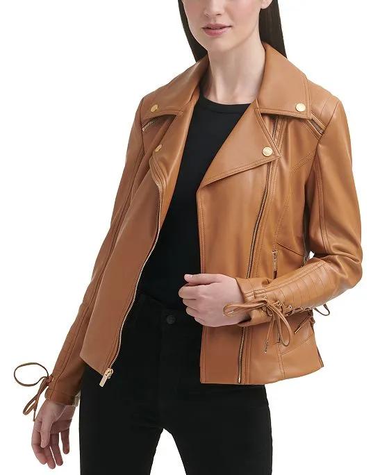 Women's Faux-Leather Asymmetric Moto Coat