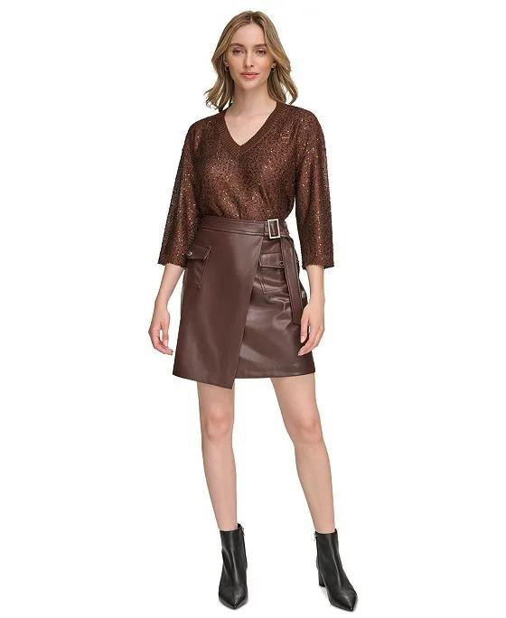 Women's Faux-Leather Cargo Mini Skirt 