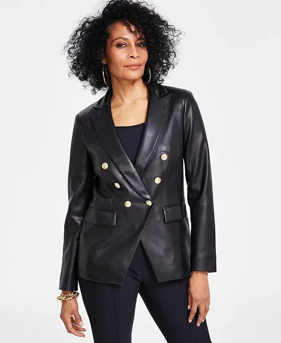 Women's Faux-Leather Double-Breasted Jacket, Created for Macy's