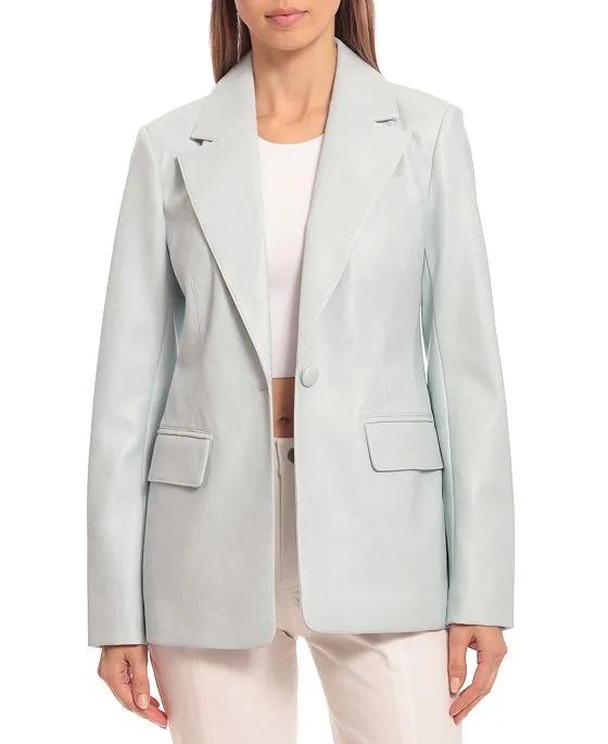 Women's Faux-Leather Fitted Blazer