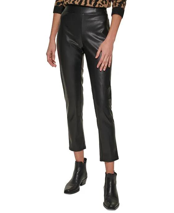 Women's Faux-Leather High-Rise Side-Zip Pants 