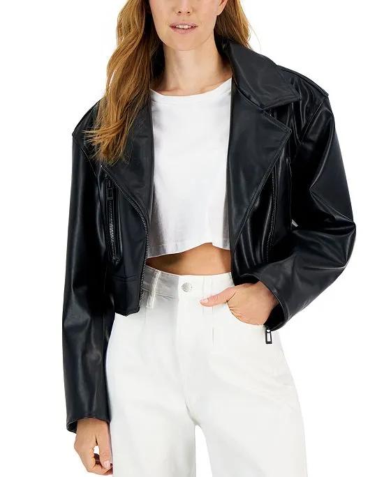 Women's Faux-Leather Logo Moto-Inspired Jacket