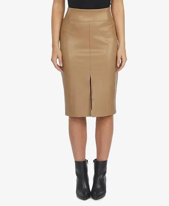 Women's Faux Leather Midi Skirt