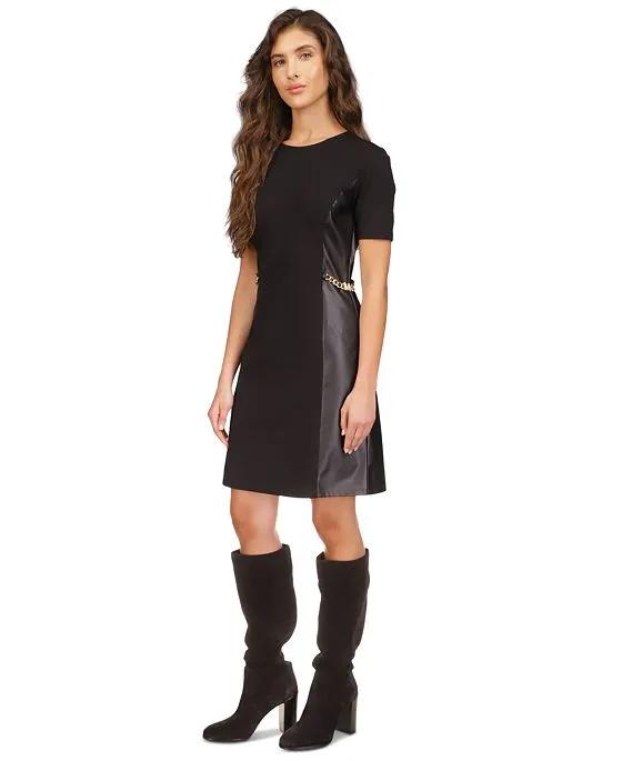 Women's Faux-Leather Mixed-Media Chain Dress, Regular & Petite