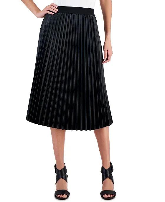 Women's Faux-Leather Pleated Pull-On Skirt
