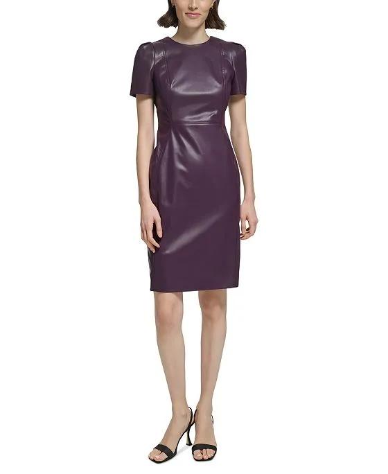 Women's Faux-Leather Short-Sleeve Dress