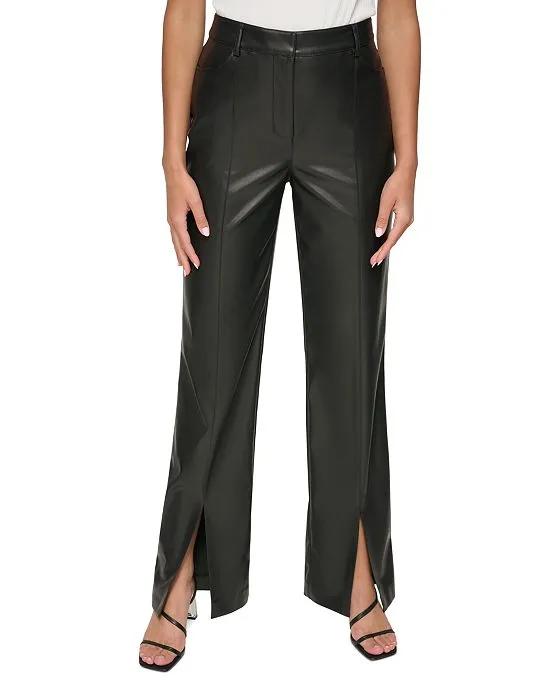 Women's Faux Leather Split-Hem Pants