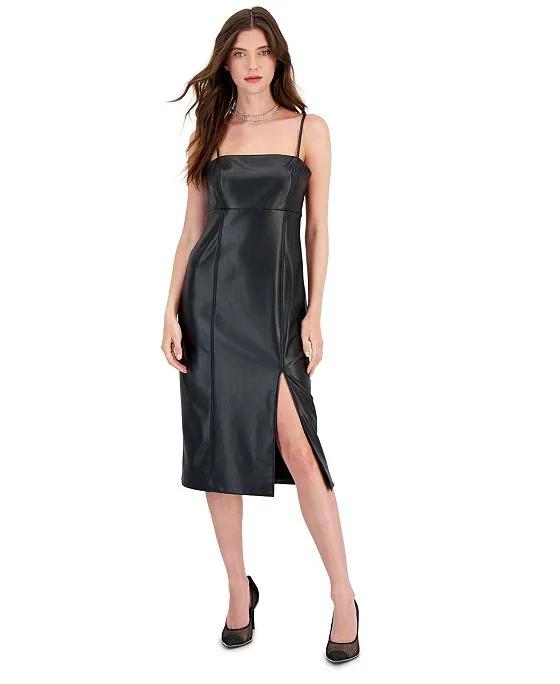 Women's Faux-Leather Square-Neck Sleeveless Dress, Created for Macy's