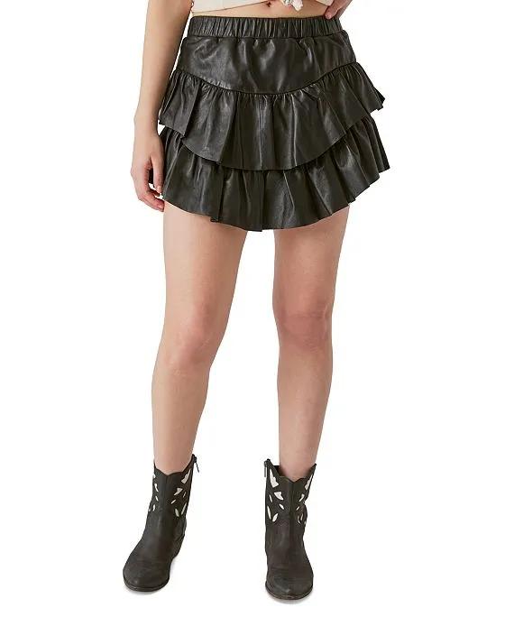 Women's Faux-Leather Tiered Pull-On Skirt